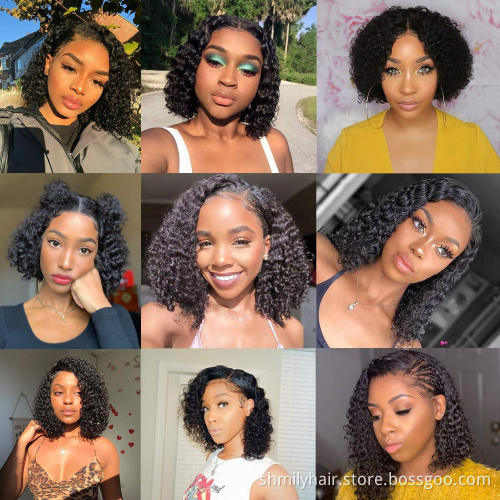 Shmily Raw Indian Virgin Hair Bob Wig 13*4 Frontal Swiss Lace Wig Deep Wave Curly Virgin Cuticle Aligned Indian Hair Bob Wig